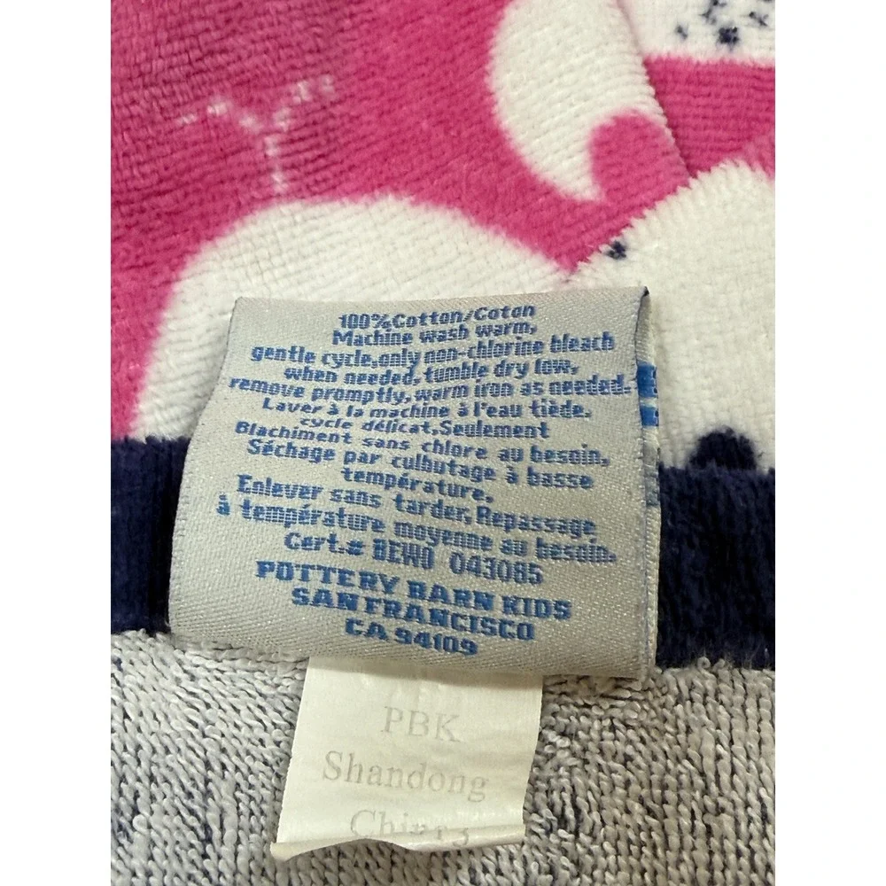 Pottery Barn Kids Pink Whale Hooded Beach Towel Wrap Navy Blue Cotton Terry